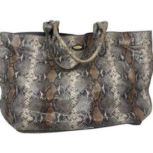 Elie Tahari Snake Print Brown Beige Leather Shoulder Bag